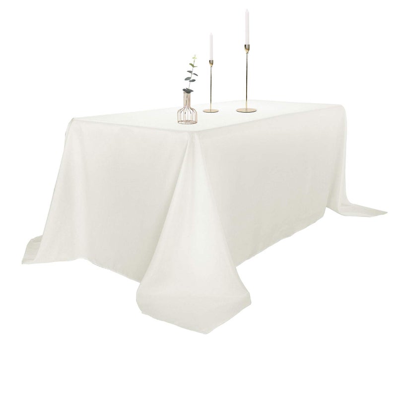 Ascoza 2pack 90x132 Inch Ivory Rectangular Tablecloth 8 Feet Table Cloth in Polyester Fabric for Wedding/Banquet/Restaurant/Parties - Image 1